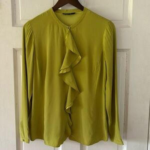 Lafayette 148 Long Sleeve Ruffle 100% Silk - Split Hem/Bellybutton Top